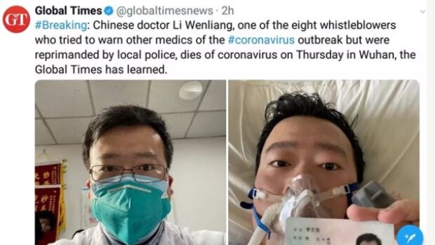 Images of Chinese doctor Li Wenliang were released and widely displayed by news outlets around the world.