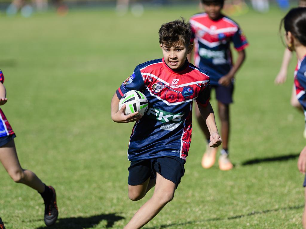 Bruce for Harristown State School Blue in the inaugural Primary Interschools Reconciliation Touch Carnival hosted by Glenvale State School, Wednesday, May 28, 2025. Picture: Kevin Farmer