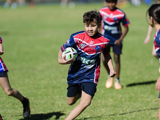 Bruce for Harristown State School Blue in the inaugural Primary Interschools Reconciliation Touch Carnival hosted by Glenvale State School, Wednesday, May 28, 2025. Picture: Kevin Farmer