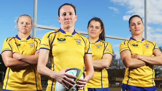 Sydney women's rugby players Emily Robinson, Ash Hewson, Grace Hamilton and Michelle Bailey. Sydney are out to defend their national championship title this weekend on the Gold Coast.