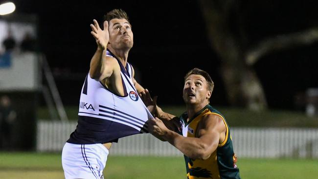 Bundoora ruckman Matt Dennis (left) is set for a long stint on the sidelines due to injury. Picture: Nathan McNeill.