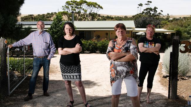 Kanmantoo residents Peter Roberts, Lou Duncan, Margi Dunn and Jenny Tundale say they can smell the factory from their homes. Picture: Morgan Sette.