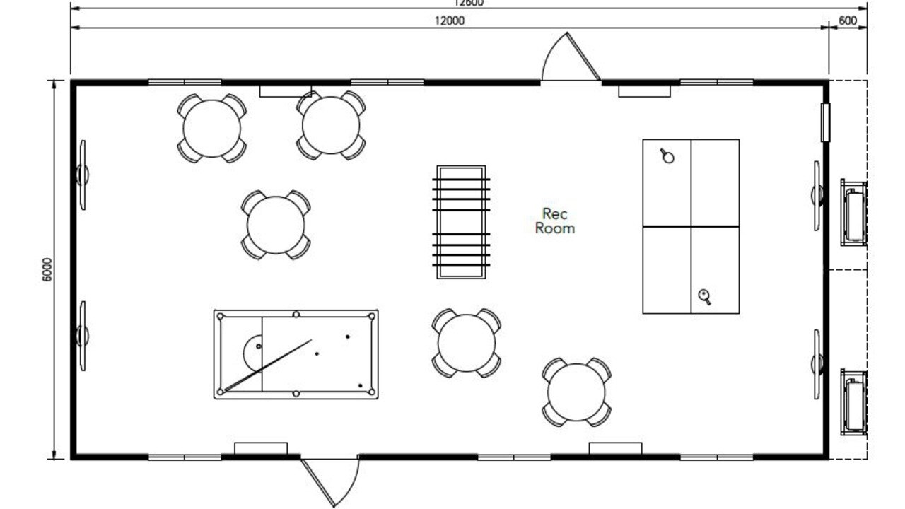 Recreation room floor plan for a Worker Camp at Suttor to house workers from the Byerwen Coal Project. Picture: QCoal/Isaac Regional Council