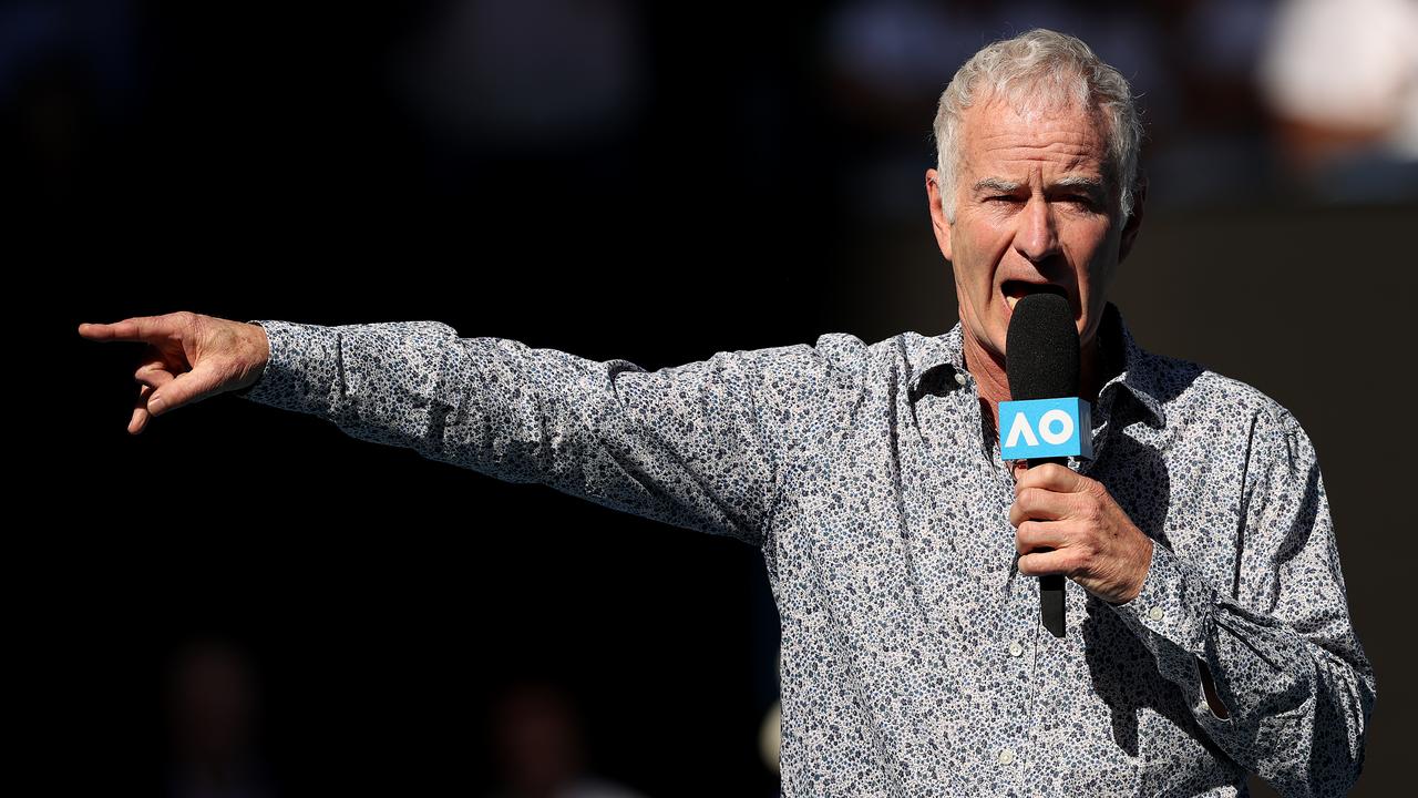 MELBOURNE, AUSTRALIA - JANUARY 25: John McEnroe speaks on court after the Men's Singles third round match between Rafael Nadal of Spain and Pablo Carreno Busta of Spain on day six of the 2020 Australian Open at Melbourne Park on January 25, 2020 in Melbourne, Australia. (Photo by Clive Brunskill/Getty Images)