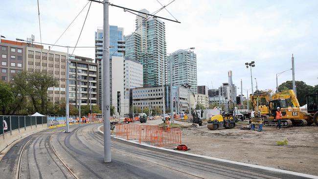 Tramworks along St Kilda Rd. Picture: Ian Currie