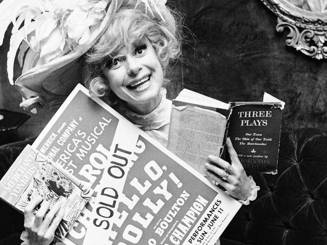 Carol Channing holds a sold out advertisement poster of Hello, Dolly in Houston in 1967.  Picture:  AP