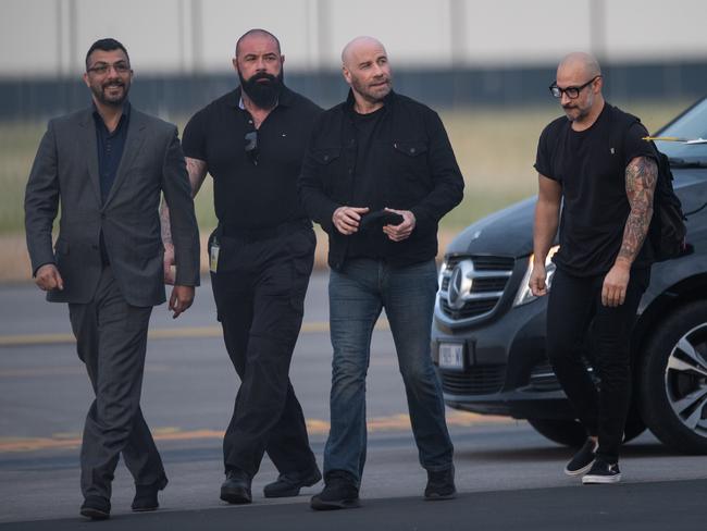 John Travolta arrives at Adelaide Airport on a private jet to appear at Supanova Comic Con. Picture: Brad Fleet