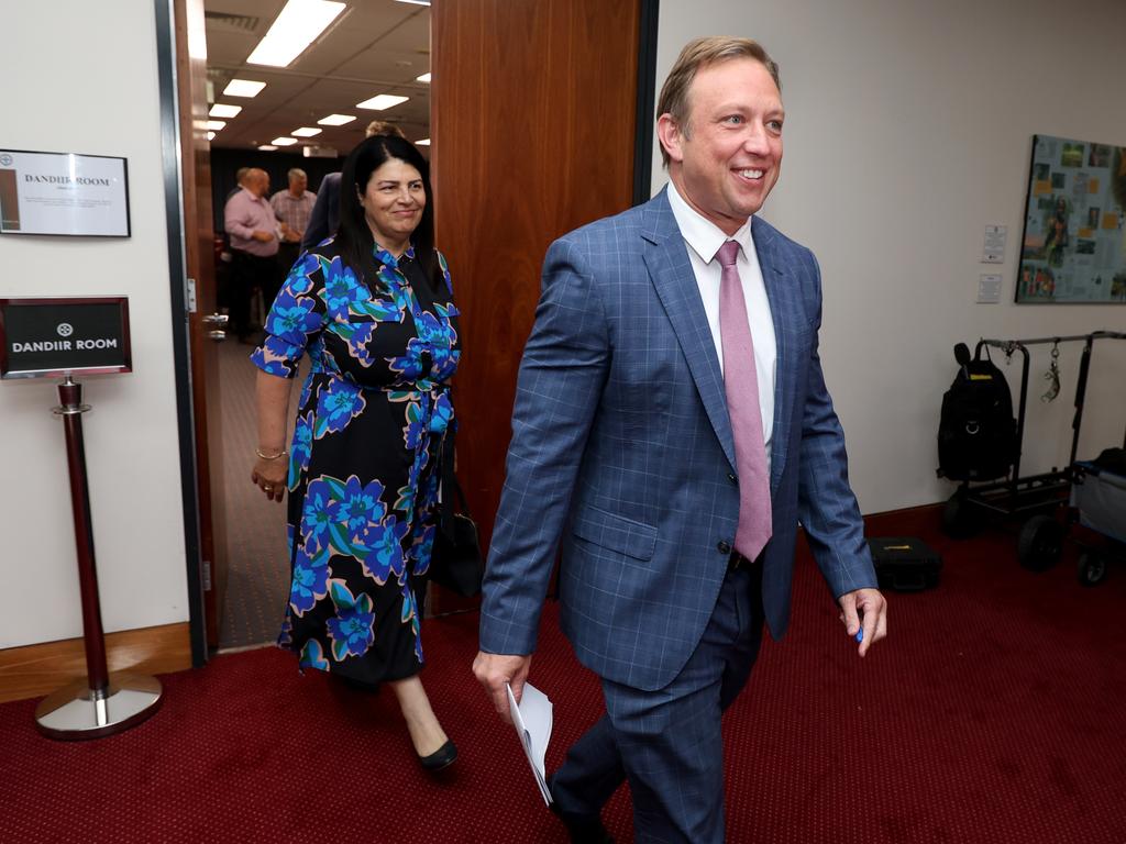 Steven Miles and Grace Grace arrive at the Queensland Labor caucus. Picture: David Clark