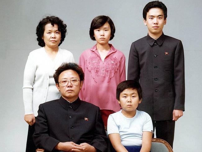 Kim Jong-Nam (front row), the half brother of North Korean leader Kim Jong-Un, together with his father (front row), late North Korean leader Kim Jong-Il. Picture: AAP