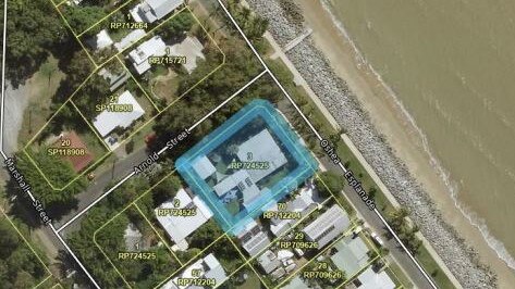 The site of a proposed development at 225 O'Shea Esplanade, Machans Beach, which would involve dividing the 1,113 sqm block into two allotments, each with a two storey dual occupancy building. Picture: supplied.