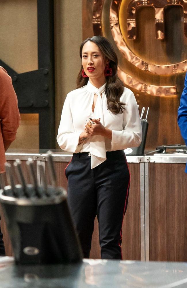 Episode 4: Ted Baker top and pants, Lovisa earrings. Picture: MasterChef/Channel 10