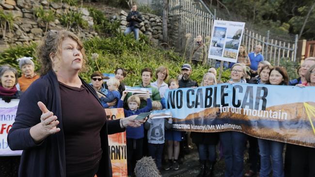 Alderman Anna Reynolds, who is now the Hobart Lord Mayor, at an anti-cable car protest in August. Picture: MATHEW FARRELL