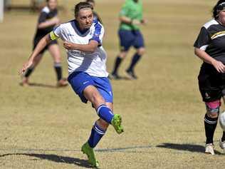 IN CONTROL: Rockville Rovers captain Mia Hofmann-Young sends the ball downfield during a match earlier this season. Rockville plays Gatton tomorrow with the winner advancing to the Toowoomba Football Premier women's grand final. Picture: Kevin Farmer