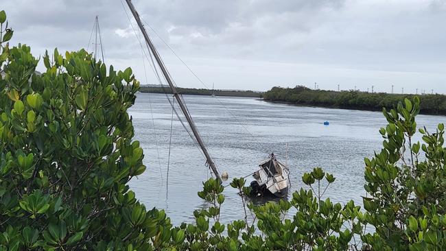 The vessel under water in the Calliope River at Gladstone on Tuesday, July 4, 2023. Photo Darryn Nufer.