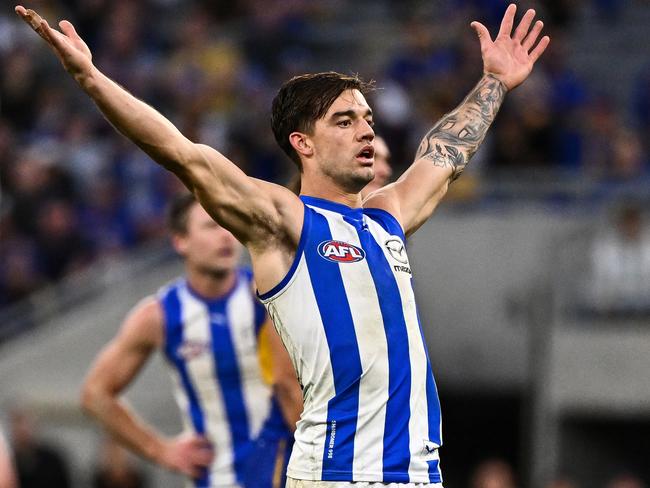 North Melbourne skipper Jy Simpkin has ‘no doubt’ the Roos are on the up. Picture: Daniel Carson/AFL Photos via Getty Images