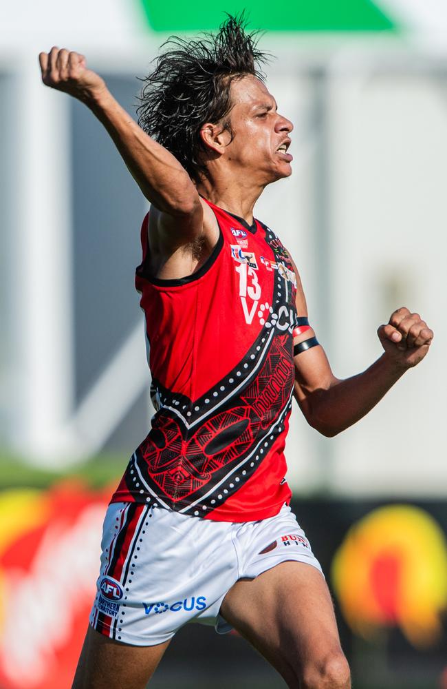 Brayden Rioli playing in the St Mary's vs Tiwi Bombers match in Round 6 of the 2024-25 NTFL season. Picture: Pema Tamang Pakhrin