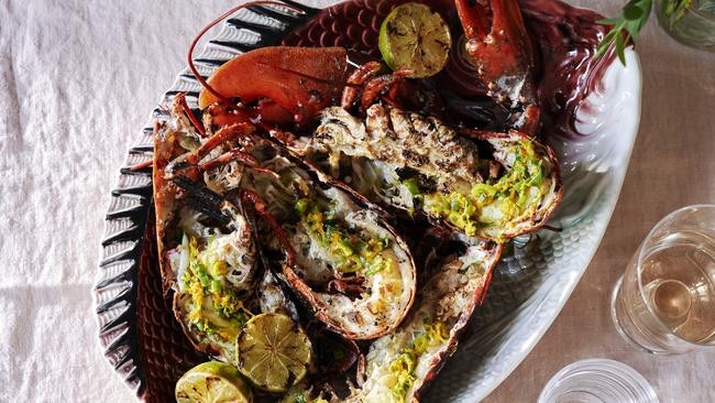 Grilled lobster, spring onion and turmeric relish. Picture: Con Poulos