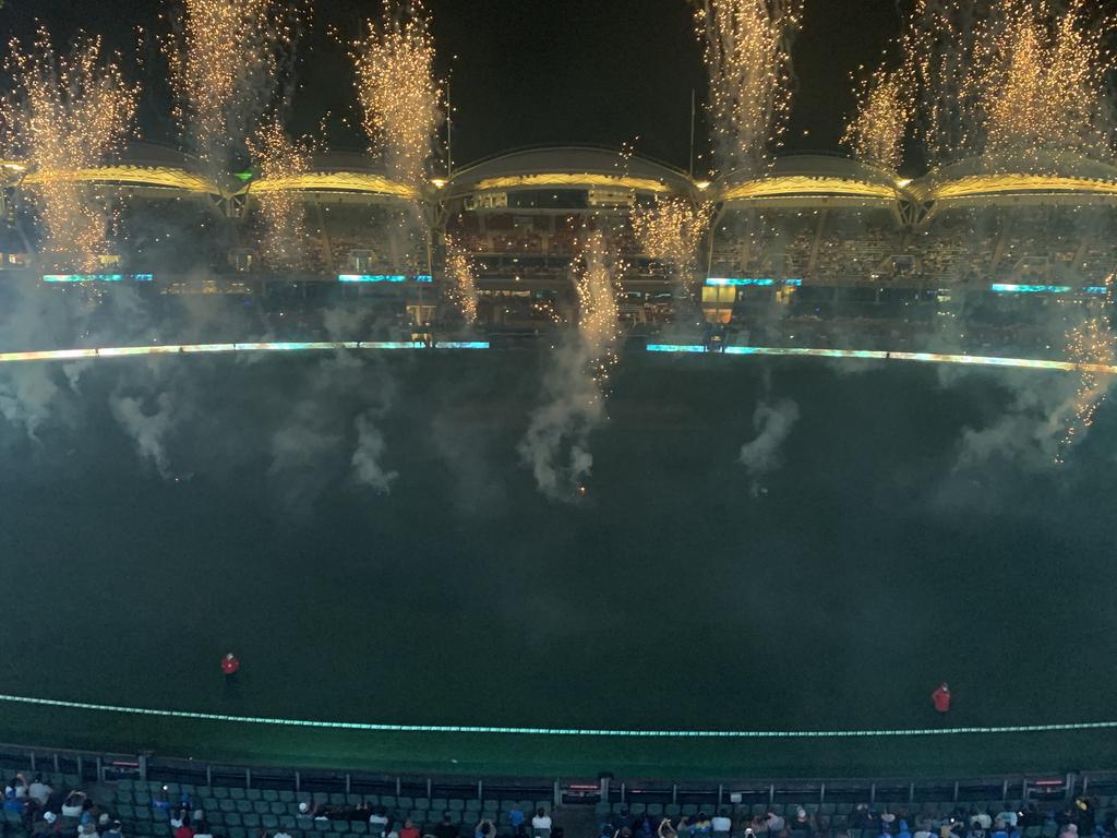 Fireworks at the Strikers BBL match at Adelaide Oval. Picture: Erin Jones