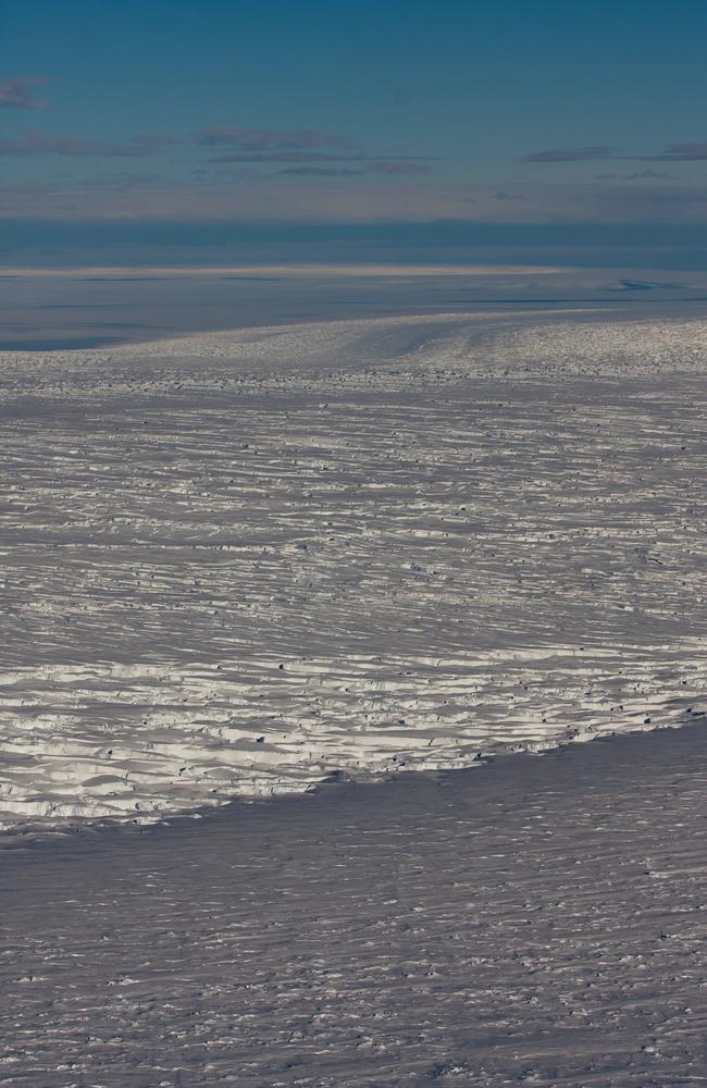 Denman Glacier. A team of 60 Australian Antarctic Program scientists will leave Hobart next week for the Denman Glacier region on RSV Nuyina, to research a critically important glacier that holds a potential sea level rise of 1.5 metres. Picture: Greg Barras/Australian Antarctic Division