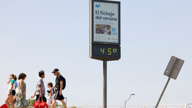 A thermometer clocks 45C during a heatwave in Seville, Spain in August. Picture: Marcelo del Pozo/Getty Images