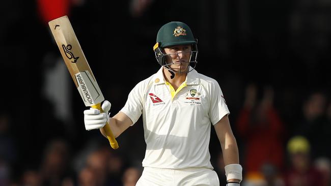 Marnus Labuschagne hit a vital half-century for Australia. Picture: Alastair Grant