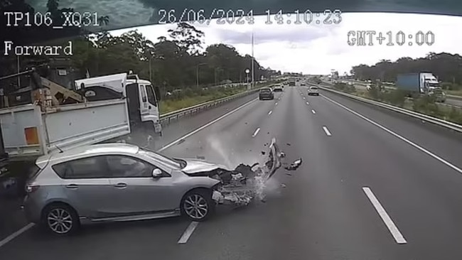 The crash on the Bruce Highway in Queensland on Wednesday. Picture: Facebook