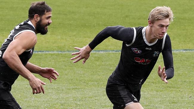 Port Adelaide’s Paddy Ryder and Todd Marshall at training. Picture: Sarah Reed