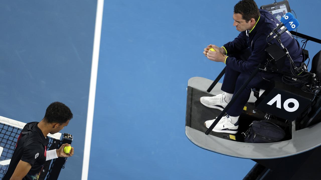 Felix Auger-Aliassime wasn’t happy. Photo by Darrian Traynor/Getty Images