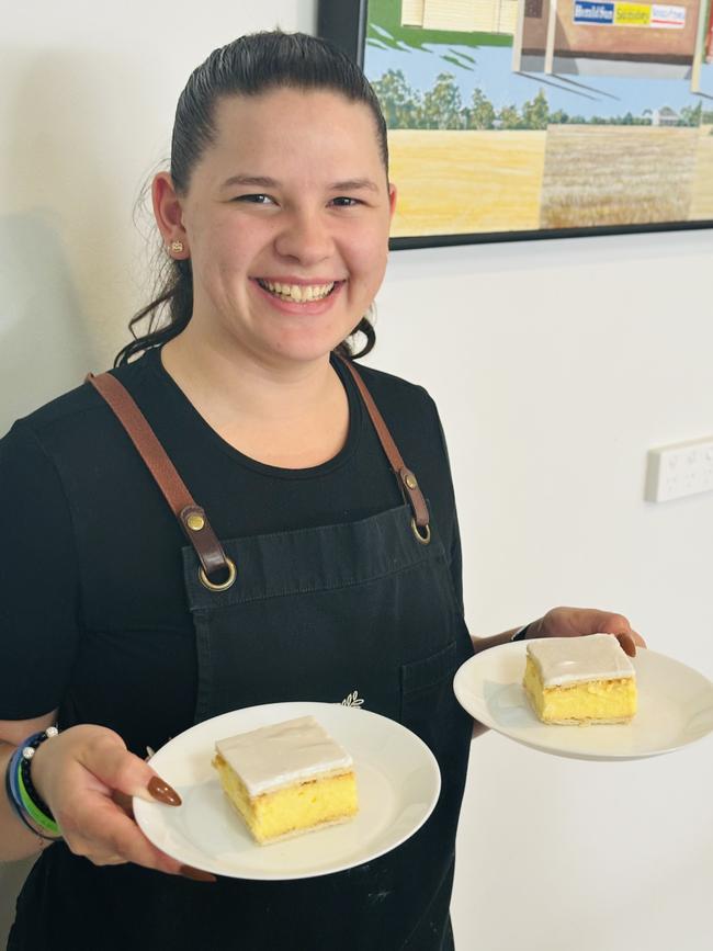 Ouyen Mallee Bakery team member Jasmine Anderson with vanilla slice. Picture: Supplied