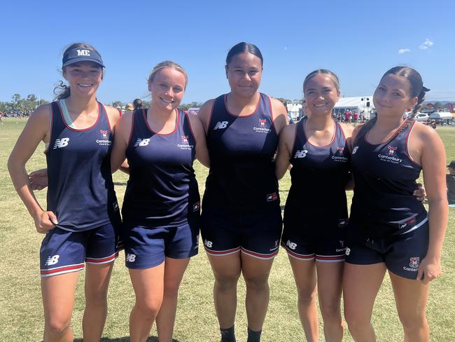 Gold Coast Titans All Schools Touch 2024. Pictured: Kayla McCormick, Sienna Burnham, Tylah Marshall, Lorren Ieli and Mamaeroa Falwasser