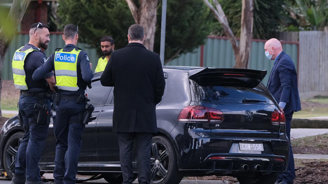 A car is investigated at Cadiz Pl, Keilor Downs in relation to the shooting.Picture: NCA NewsWire / Luis Enrique Ascui