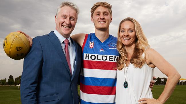 Jackson Hateley with parents Nick and Melinda at Trinity College. Picture: Matt Loxton