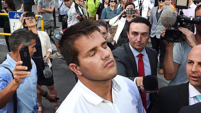 Gable Tostee reacts as he leaves the Supreme Court in Brisbane on Thursday, Oct. 20, 2016. Picture: Dave Hunt