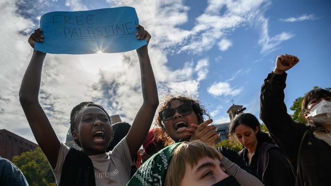 A woman holds a "Free Palestine" sign as NYU (New York University) students participate in a walkout during a national day of action called by the Students for Justice in Palestine in New York on October 25, 2023. Picture: Ed Jones/AFP