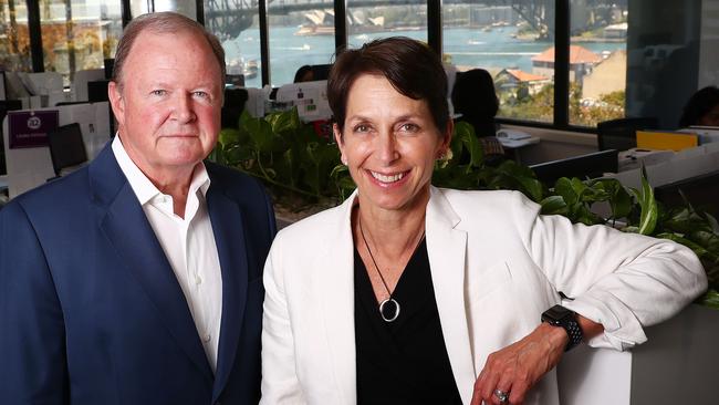 A2 Milk chief Geoff Babidge with his replacement, Jayne Hrdlicka, in Sydney yesterday. Picture: John Feder.
