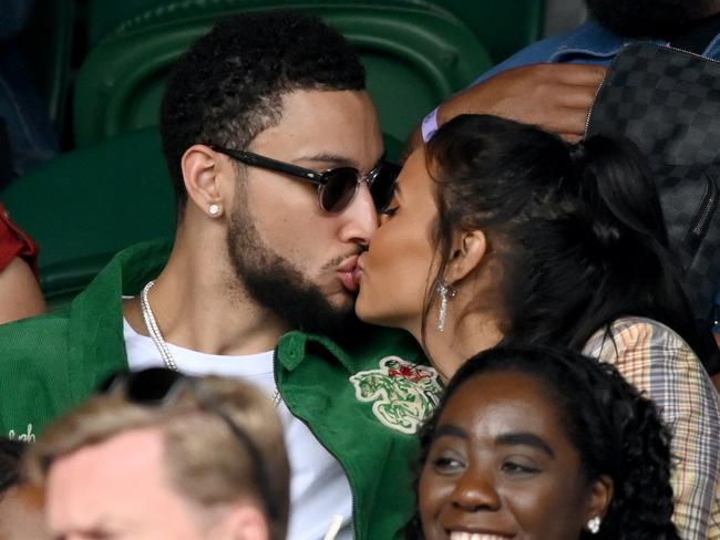 LONDON, ENGLAND - JULY 05: Ben Simmons and Maya Jama attend Wimbledon Championships Tennis Tournament at All England Lawn Tennis and Croquet Club on July 05, 2021 in London, England. (Photo by Karwai Tang/WireImage)