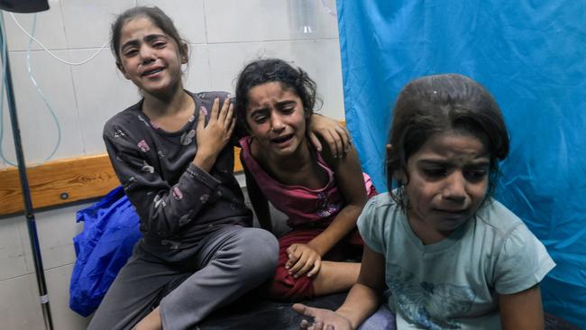 Palestinian children injured after an air strike on a Gaza hospital. Picture: AFP