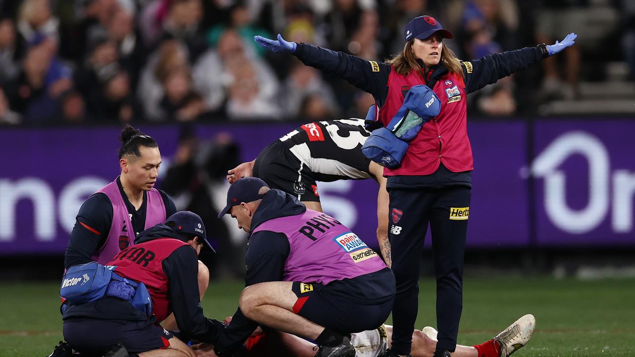 Angus Brayshaw was knocked out in the incident. Picture: Michael Klein.\