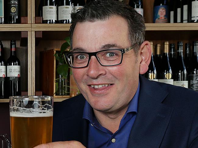 Federal Labor leader Bill Shorten has a beer with Premier Daniel Andrews at the Vale Bar and Eatery in Ascot Vale. Picture : Ian Currie