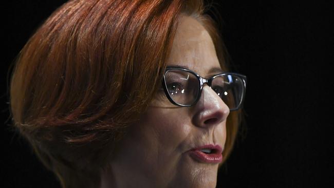 Former Australian Prime Minister Julia Gillard speaks at the Committee for Economic Development of Australia's (CEDA) 40th State of the Nation 2019 conference at Parliament House in Canberra, Thursday, September 19, 2019. (AAP Image/Lukas Coch) NO ARCHIVING