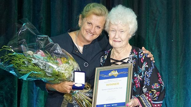 Redland City Mayor Karen Williams congratulates Rita Morris on her 2019 Australia Day Award. Photo: Redland City Council.