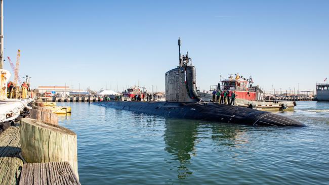 The Virginia-class fast-attack submarine USS Washington (SSN 787) at Naval Station Norfolk, Virginia, US in December 2023. Picture: US Navy