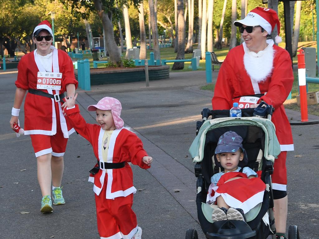 Renae Scown, Michelle Donnelly, Bella Scown, and Zoe Scown at the Darwin Santa Fun Run in July at Mindil Beach. Picture Katrina Bridgeford