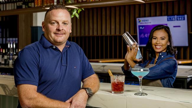 Hallmark Group Director Matt Heanen and Bartender Kristine Gillingham at the new Cavill Hotel. Picture: Jerad Williams