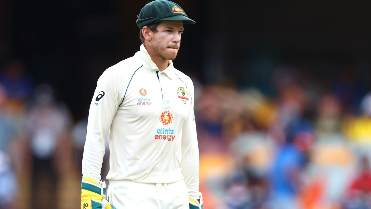 Australia's captain Tim Paine looks on between the overs on day five of the fourth cricket Test match between Australia and India at The Gabba in Brisbane on January 19, 2021. (Photo by Patrick HAMILTON / AFP) / --IMAGE RESTRICTED TO EDITORIAL USE - STRICTLY NO COMMERCIAL USE--