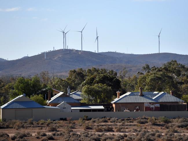 Wind turbines from the Silverton Wind Farm are seen from the west NSW town of Silverton. Picture: Mick Tsikas