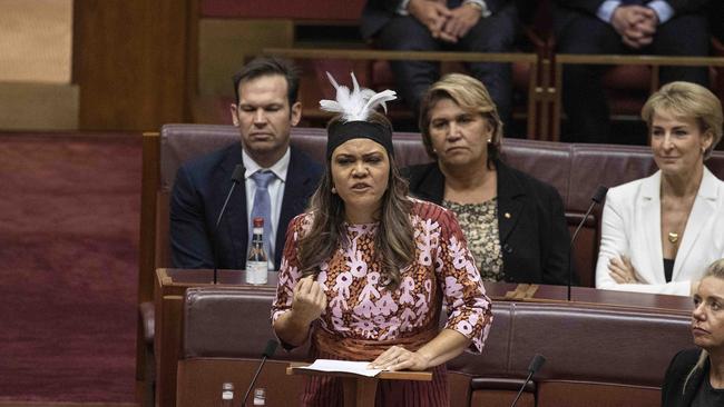 Senator Jacinta Price gave a passionate maiden speech in the Senate Chamber in Parliament House in Canberra. Picture: Gary Ramage