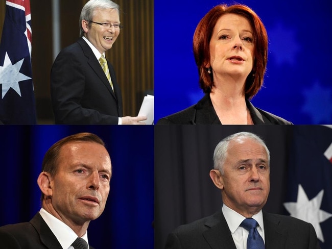 Kevin Rudd, Julia Gilard, Tony Abbott, and Malcolm Turnbull.