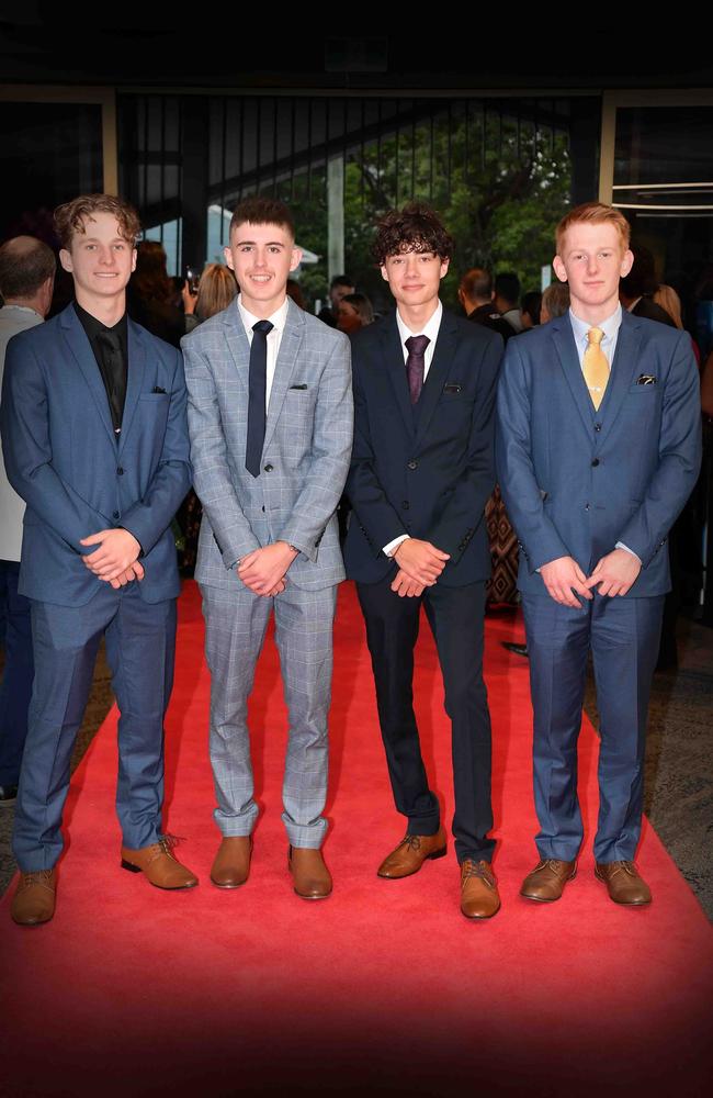 Noah, Ethan, Jake and Luke at Caloundra State High School formal. Picture: Patrick Woods.