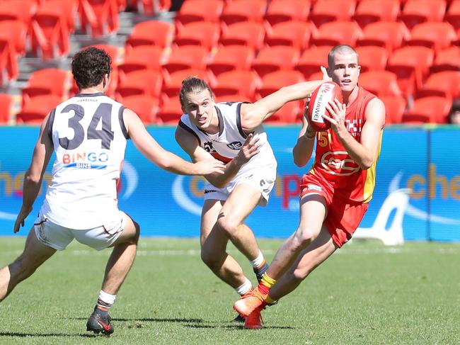 Bailey Scott (right) is the most highly rated draft prospect on the Gold Coast. Picture: Richard Gosling.